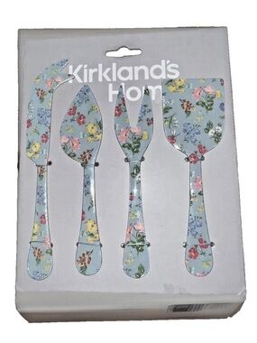 NWT Kirkland's Home Floral 4-Piece Cheese Knife & Serving Set Blue Shabby Chic
